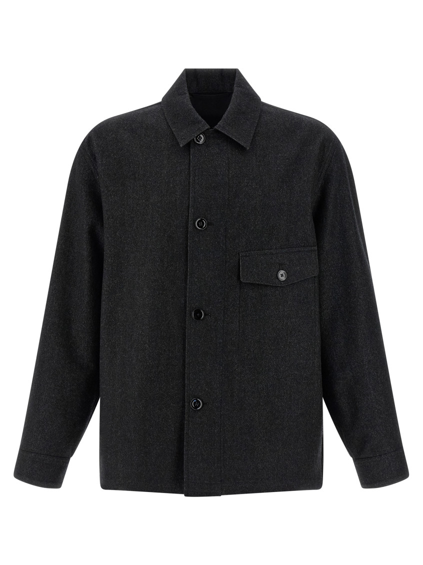 Lemaire Wool Shirt Jacket Chest Pocket In Black