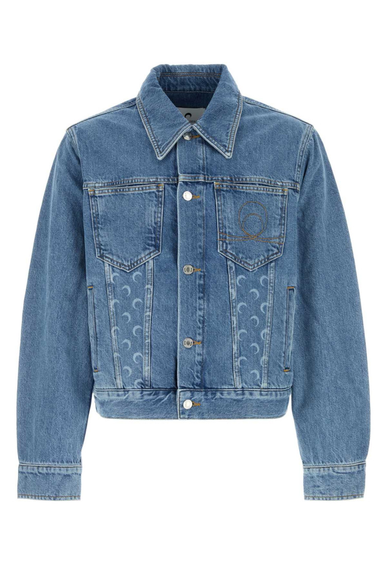 Marine Serre Structured Denim Jacket Featuring Chest Pockets In Blue