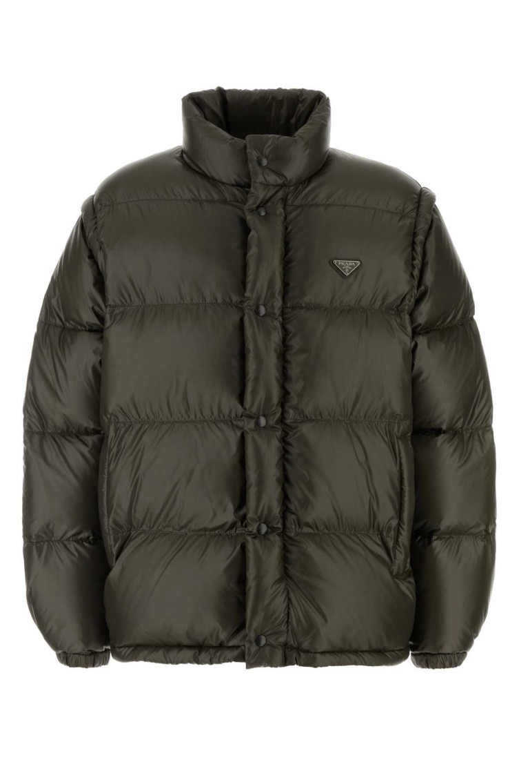 Prada Olive Green Nylon Down Jacket In Green