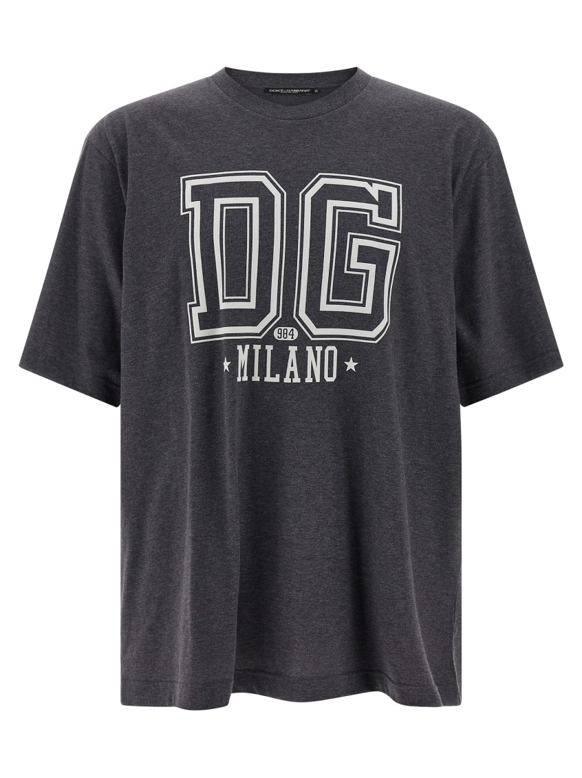 Dolce & Gabbana Grey Flocked Print T-shirt In Blue