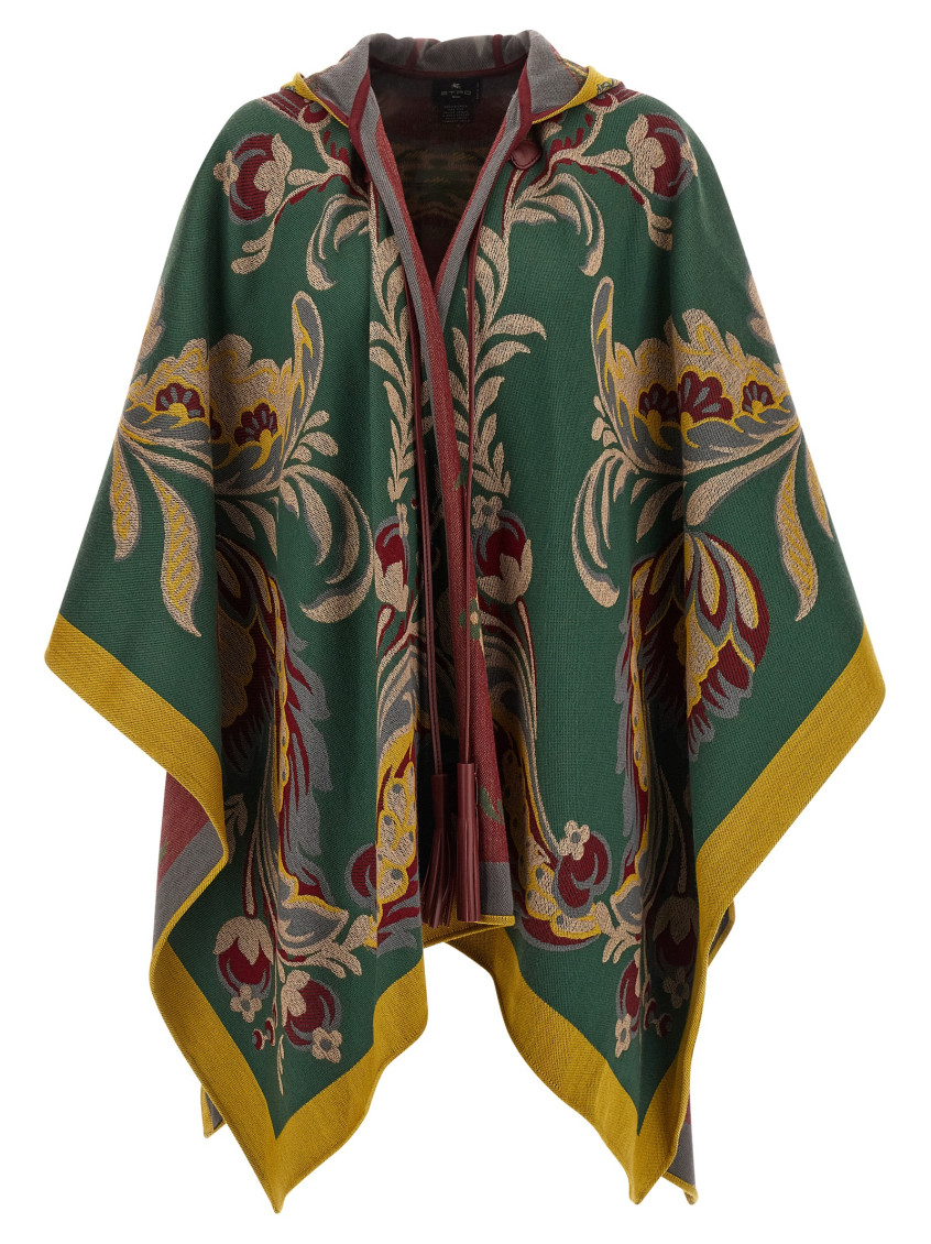 Etro Paisley-motif Long Hooded Wool Cape In Multi