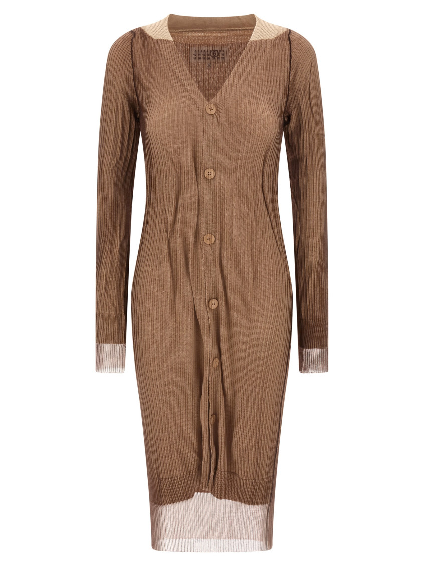 Mm6 Maison Margiela Beige Trapped Double Layer Dress In Multi