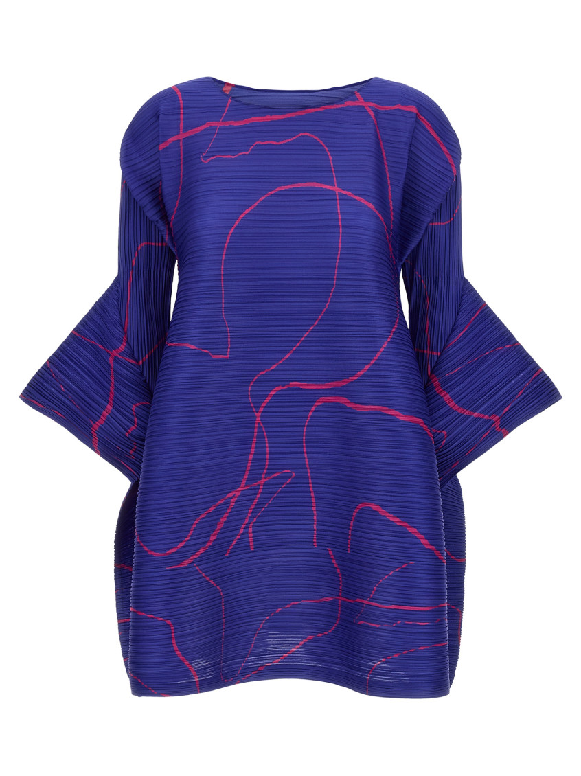 Issey Miyake Abstract Pattern Knee-length Dress With Wide Sleeves In Blue