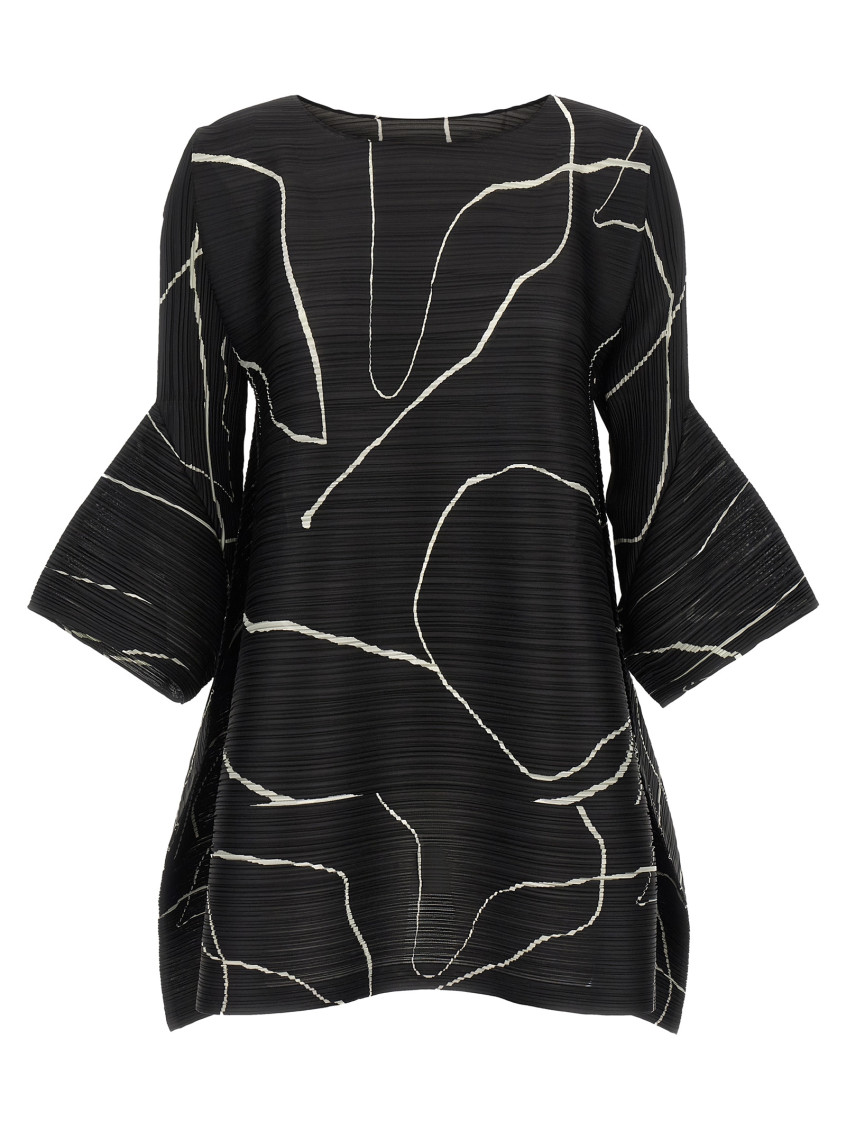 Issey Miyake Abstract Pattern Dress Bell Sleeves In Black
