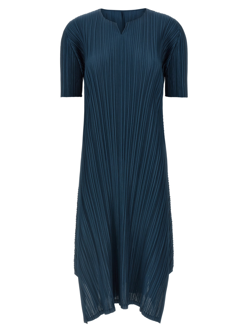 Issey Miyake Softly Draped Dress Short Sleeves In Blue