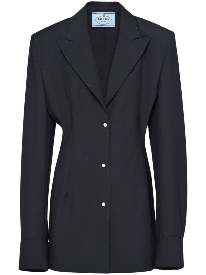 Prada Womens Blue Single-breasted Belted-waist Wool-blend Blazer In Navy Blue