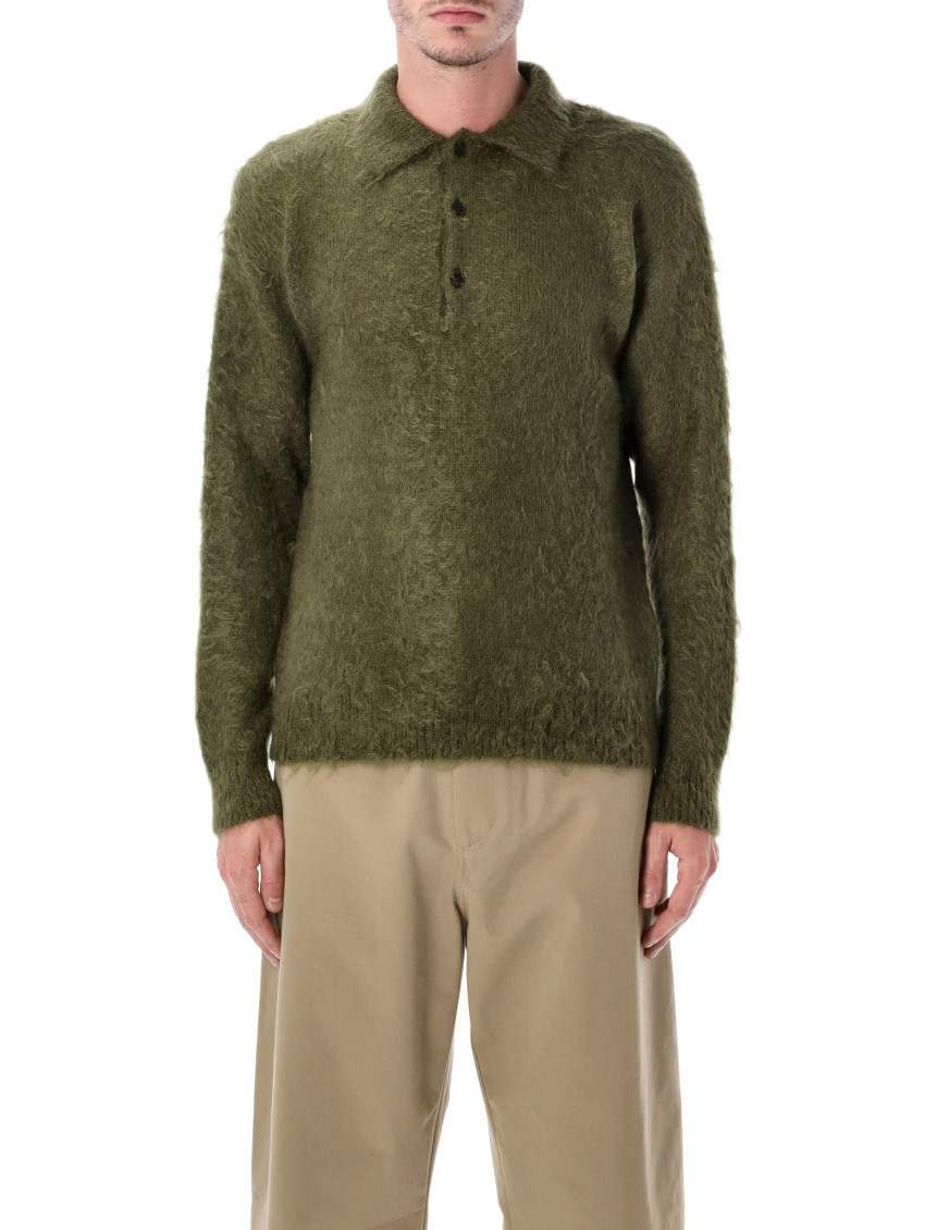 Auralee Brushed Mohair And Wool-blend Polo Sweater In Green