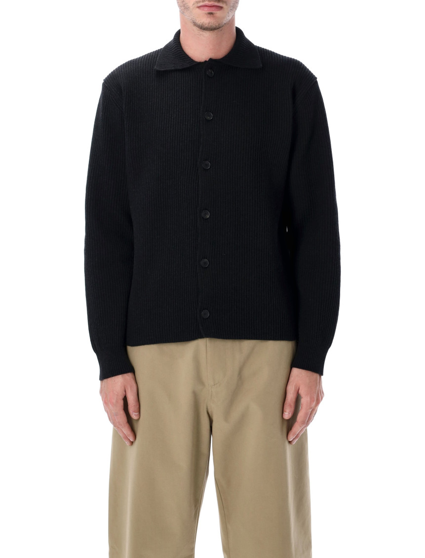 Auralee Luxurious Wool Long Sleeve Cardigan In Black