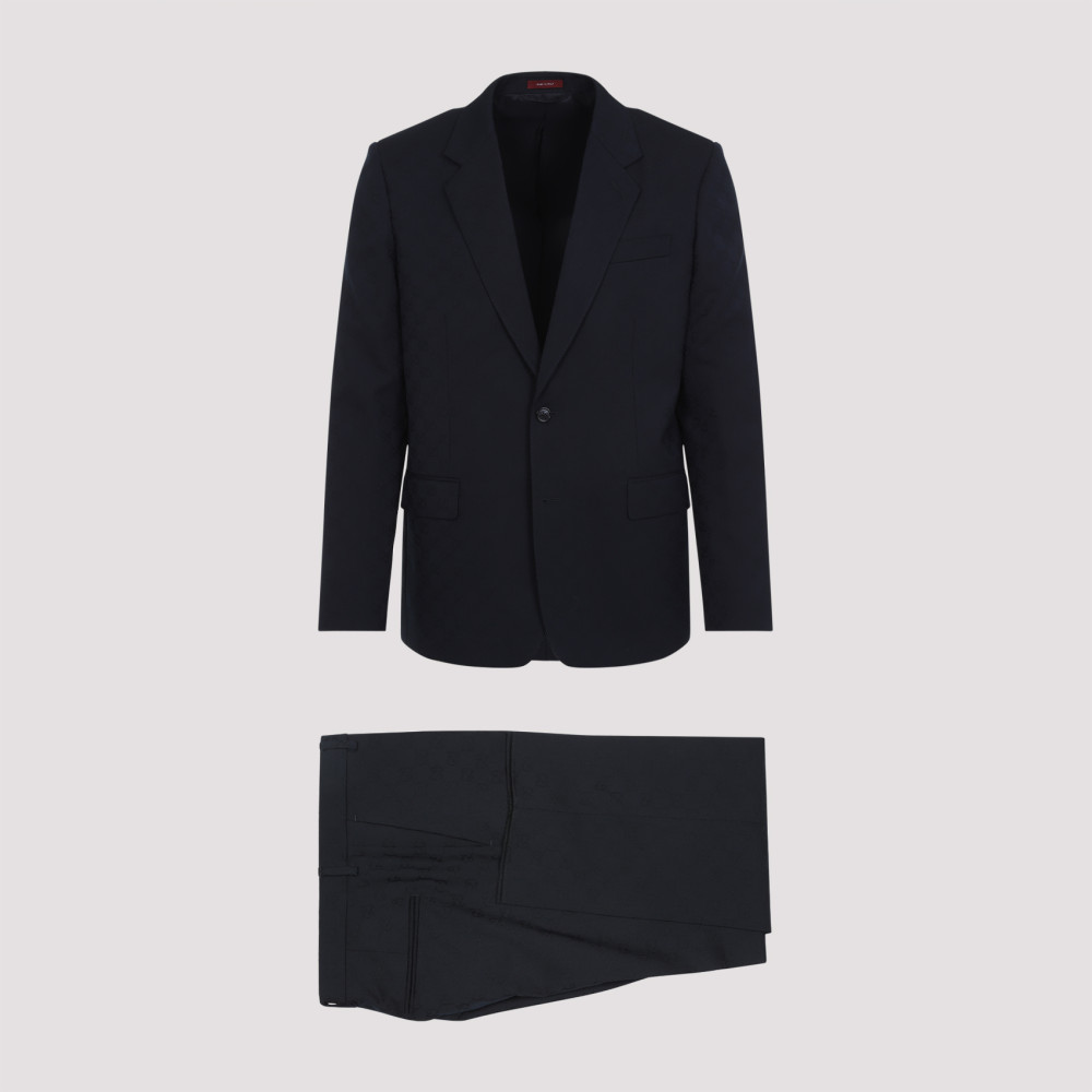 GUCCI DARK BLUE WOOL JACQUARD SUIT