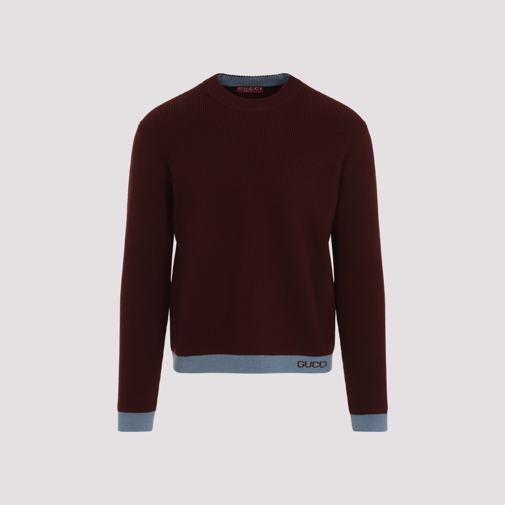 GUCCI MAROON FINE WOOL SWEATER WITH INTARSIA