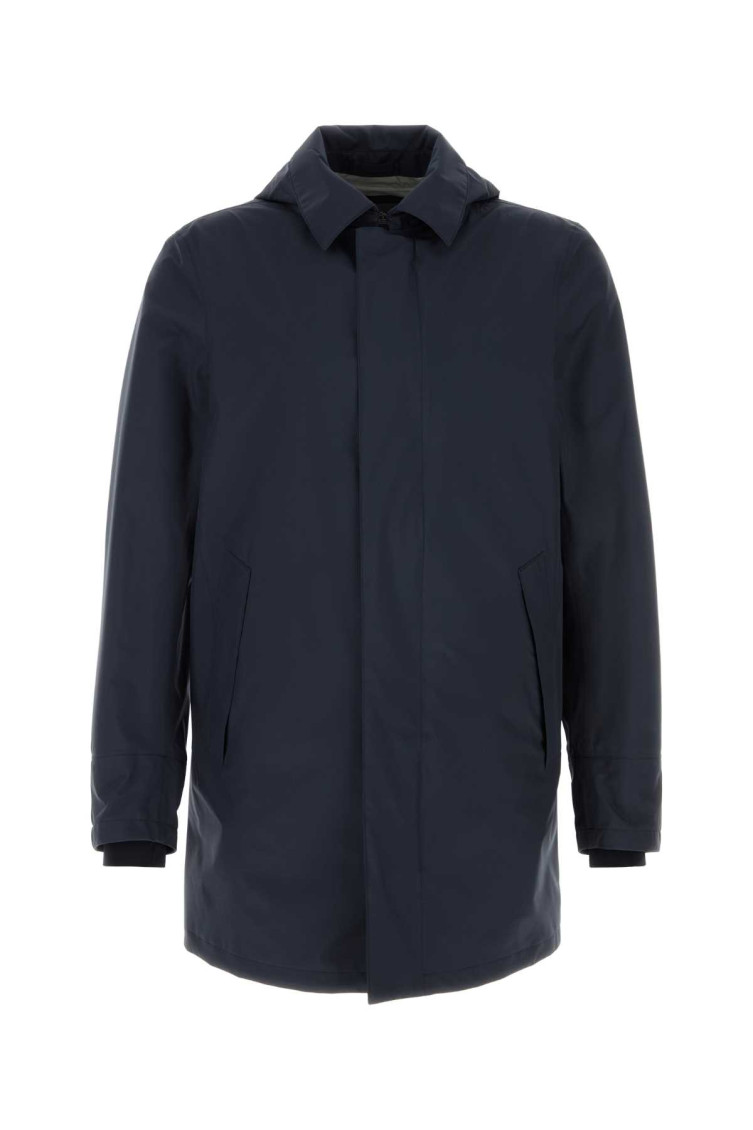 HERNO NAVY BLUE HOODED JACKET