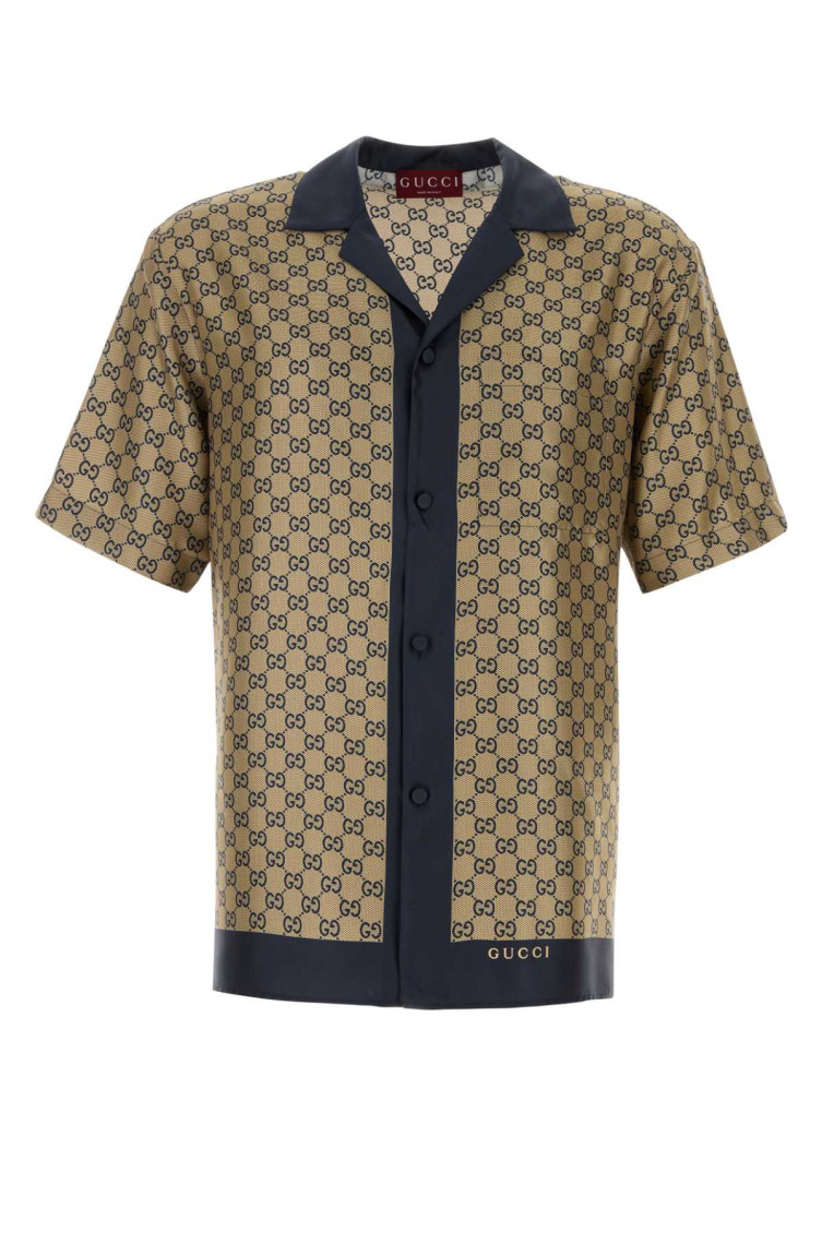 GUCCI BEIGE PRINTED SILK SHIRT