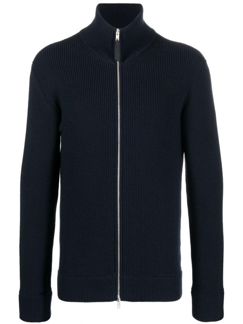 Maison Margiela Men Wool Blend Zipped Cardigan In Navy Blue