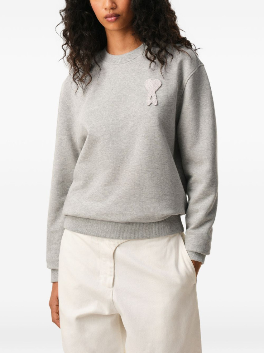 Ami Paris Grey Crew Neck Logo-Patch Sweatshirt for Men Online USA
