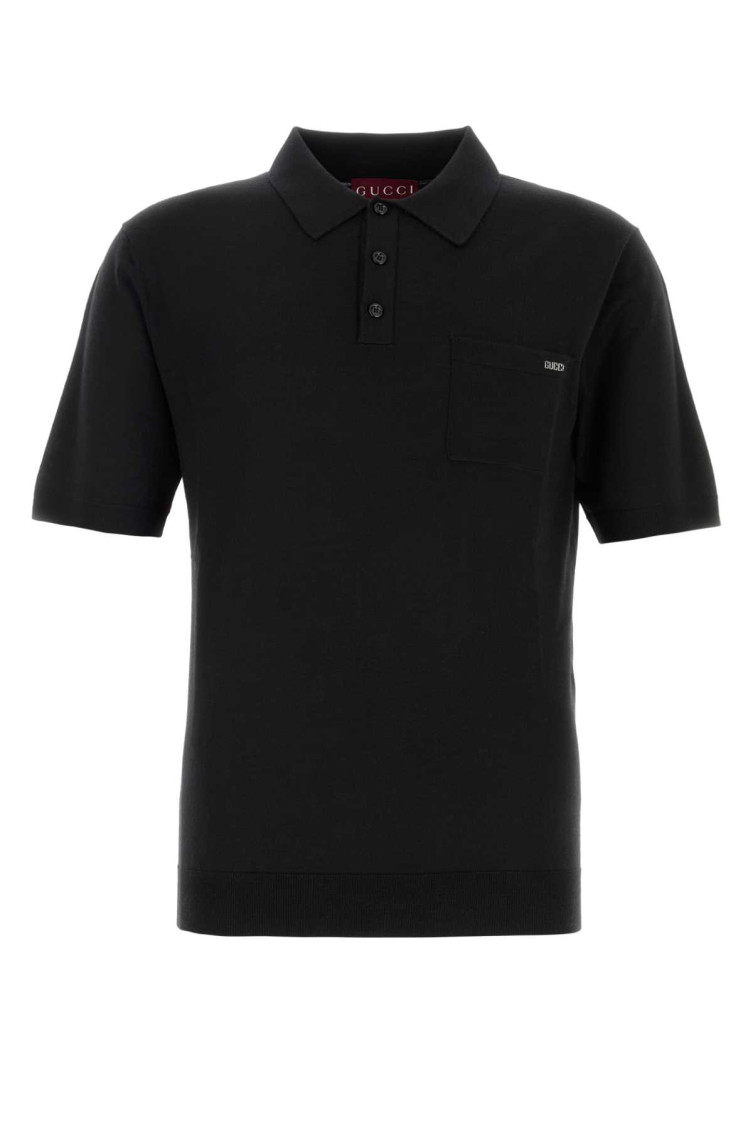 Gucci Fine Wool Knit Polo Top With Intarsia In Black