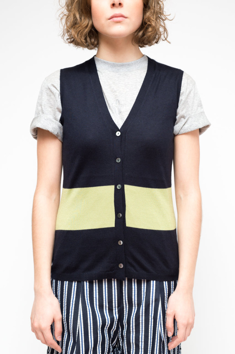 La Rose Blue V-neck Sleeveless Vest In Navy Blue