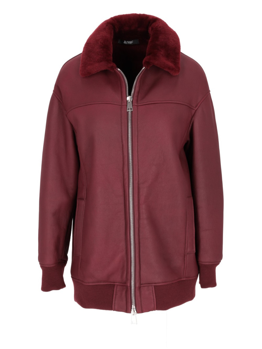 La Rose Bomber Lungo Mu In Pelle Montone Bordeaux In Maroon