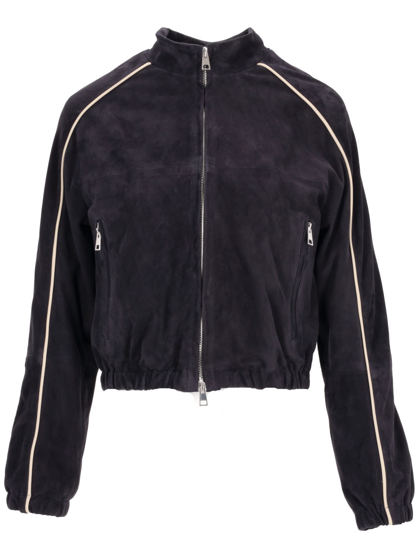 La Rose Blue Suede Bomber In Blue