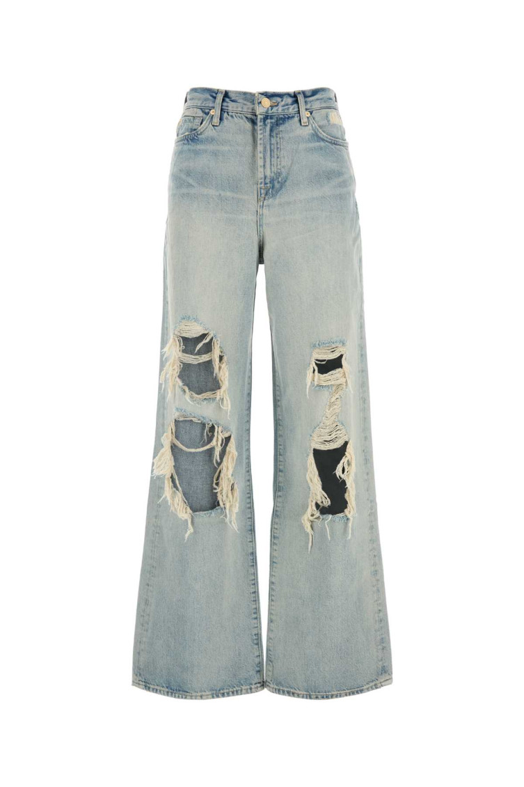 7 For All Mankind Wide-leg Distressed Denim Jeans With Belt Loops In Light Blue