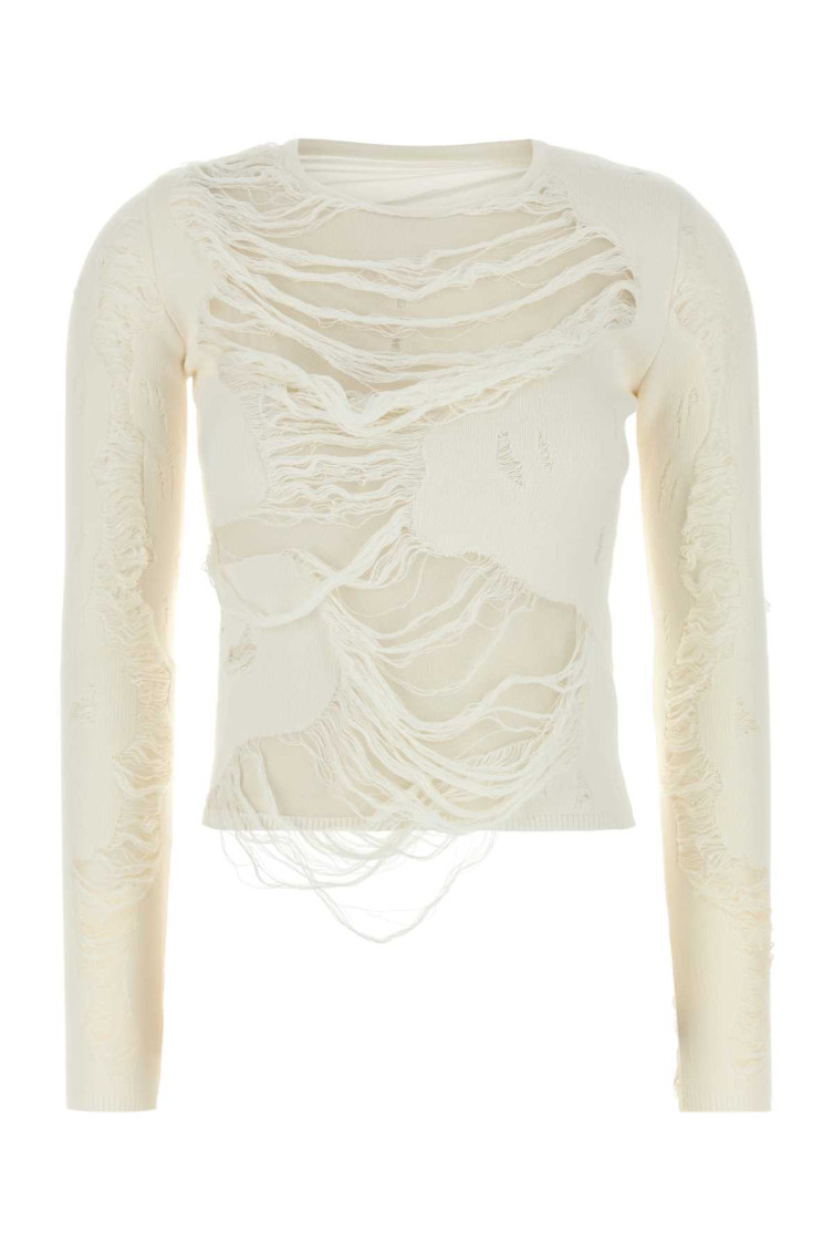 Shop Mm6 Maison Margiela Off White Distressed Knit Top