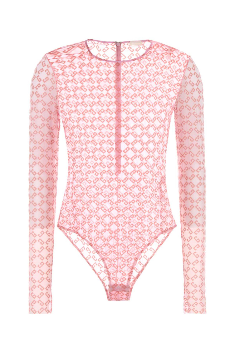 Givenchy Monogram 72 Mesh Fitted Bodysuit In Pink