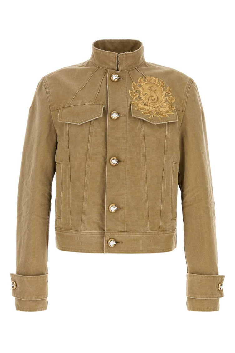 Burberry Denim Jacket With Embroidered Patch And Epaulettes In Green