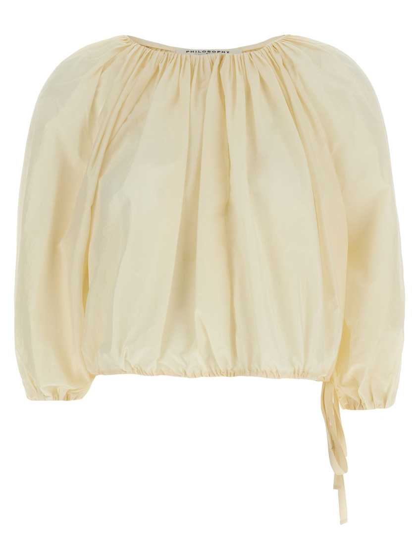 Philosophy Di Lorenzo Serafini White Top With Gathers And Elastic Waist With Drawstring In Tech Fabric Woman In Beige