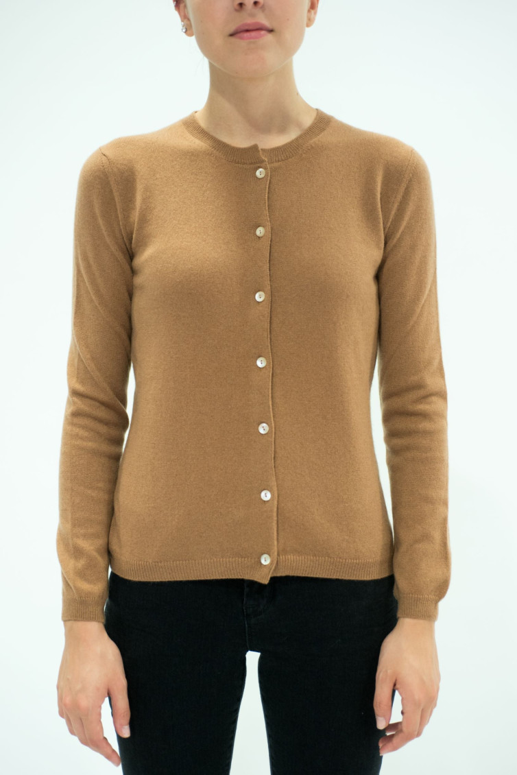 La Rose Button Cashmere Cardigan In Light Brown