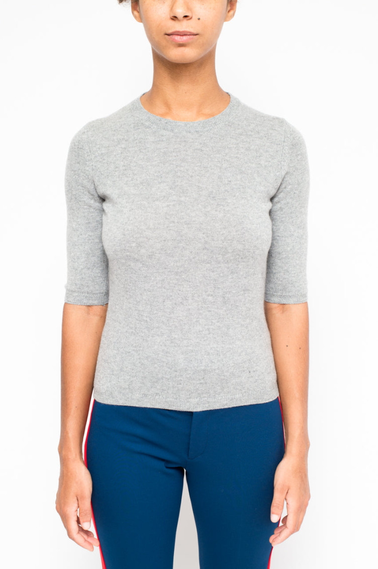 La Rose Grey Rownd Neck Sweater Top In Grey