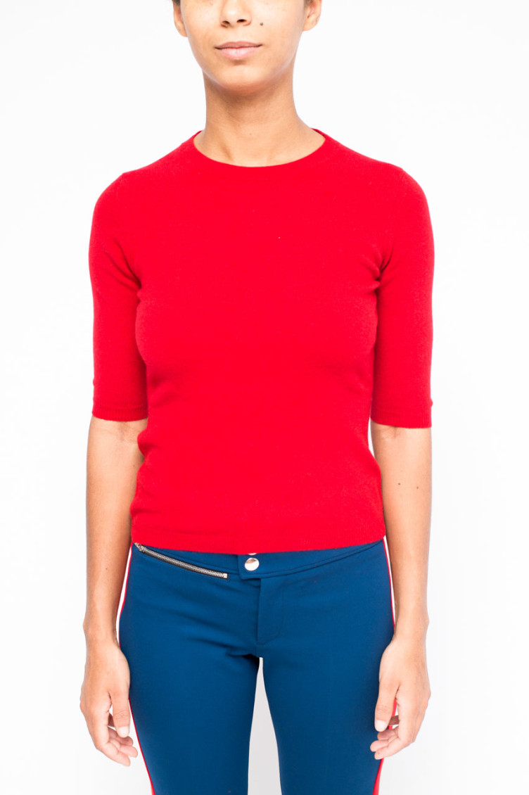 La Rose Red Round Neck Sweater Top In Red