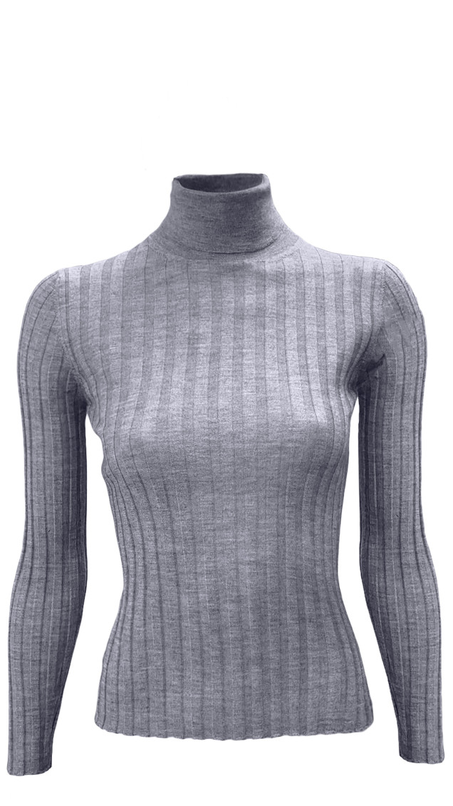 La Rose Grey High Neck Sweater In Grey