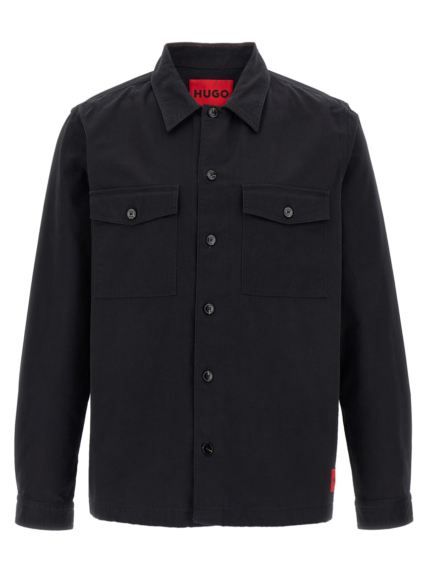 Hugo Boss Oversize-fit Overshirt In Cotton Gabardine In Black