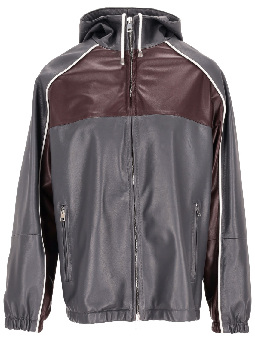 La Rose Elasticated Hooded Leather Jacket In Grey