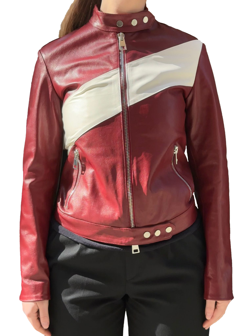 La Rose Maroon Leather Jacket In Maroon