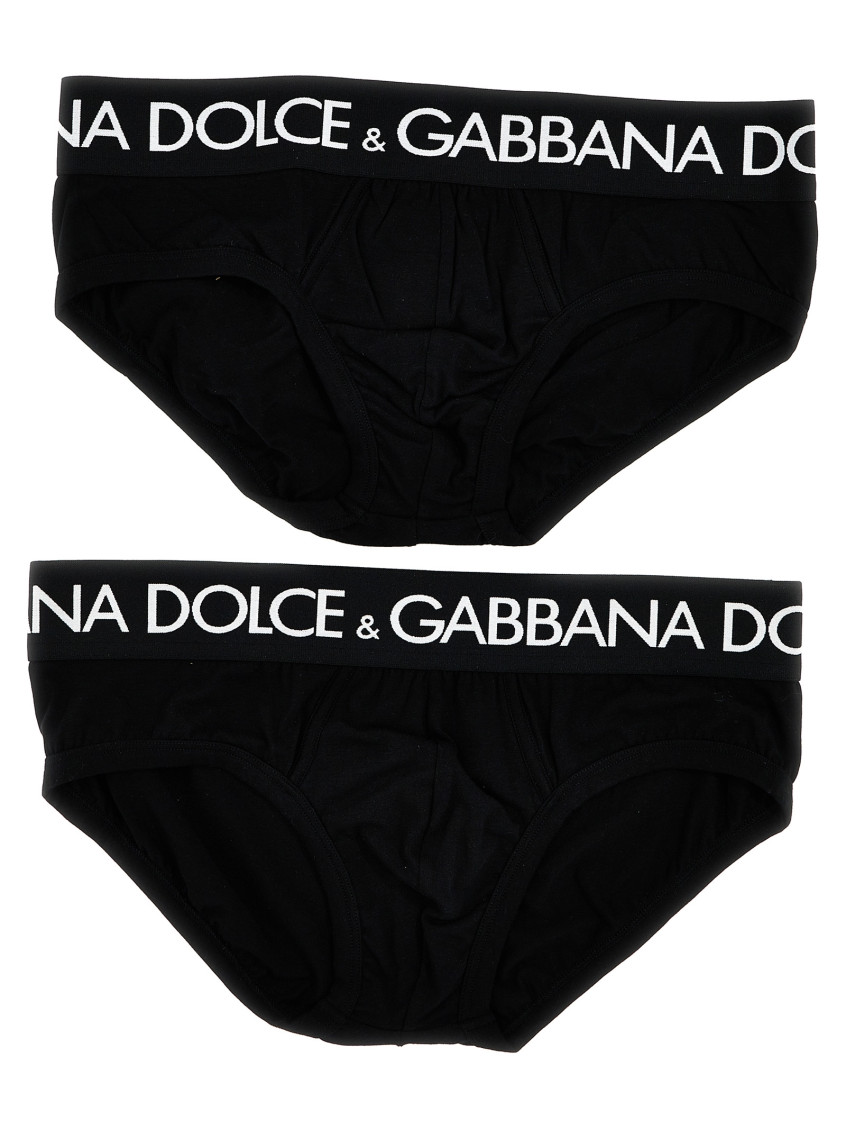 Dolce & Gabbana Logo-print Cotton Briefs (set Of Two) In Black