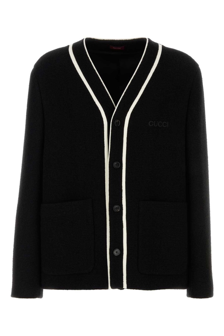 Gucci Wool Blend Cardigan With Contrast Trim And Front Pockets