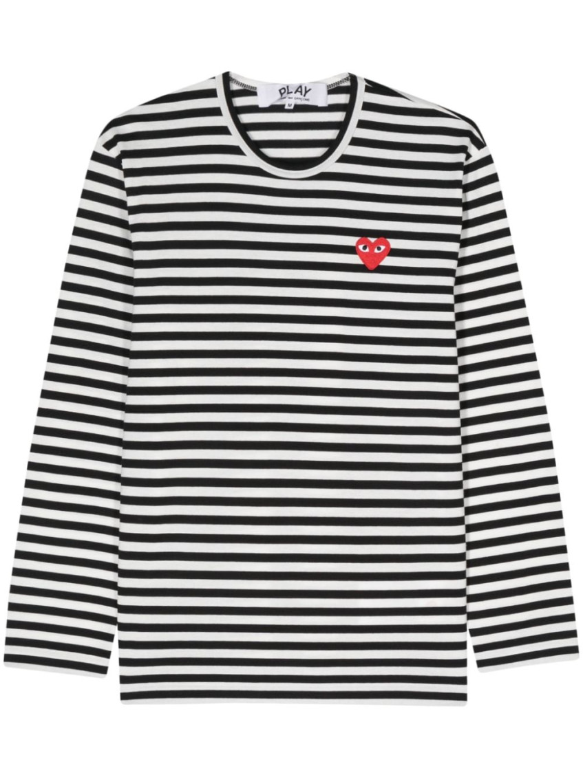 Shop Comme Des Garçons Blackwhite Logo Striped Cotton T-shirt