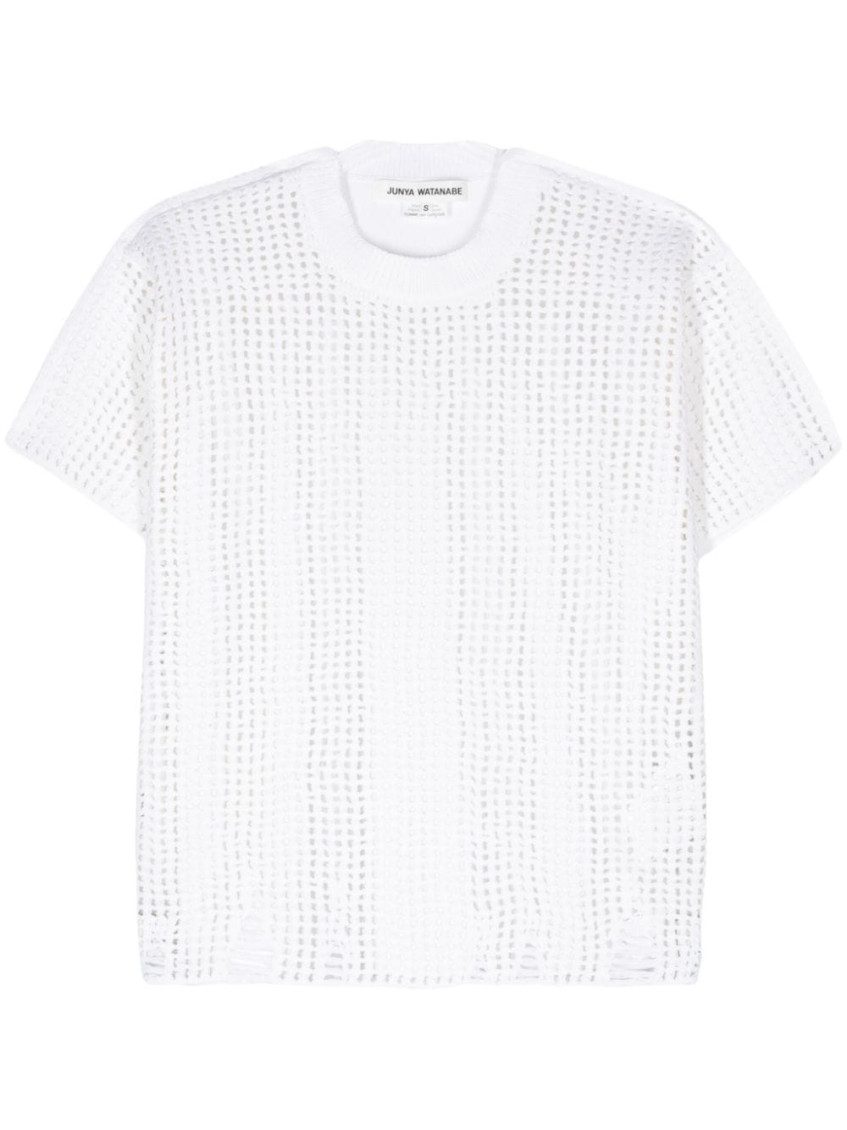 Junya Watanabe Lightweight Open-knit Crewneck Panelled T-shirt