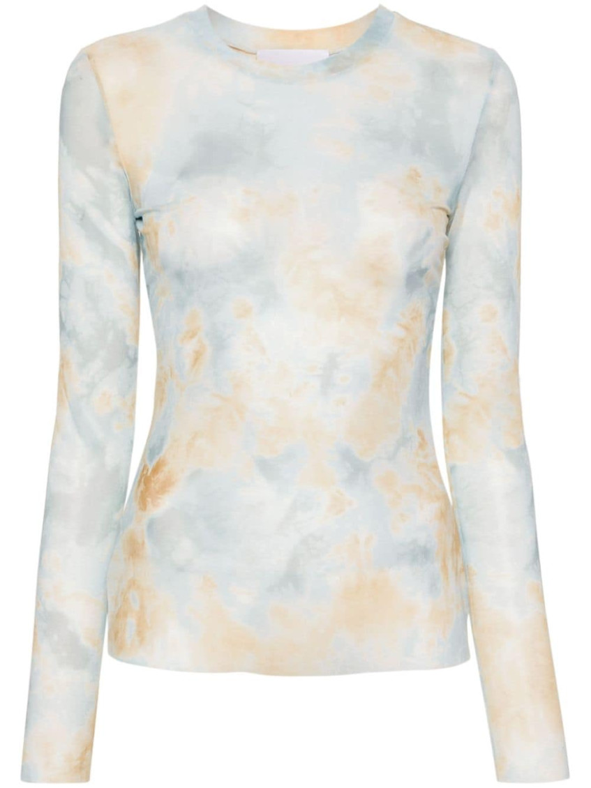 Erika Cavallini Semi-couture Sky Blue Long Sleeve Printed T-shirt
