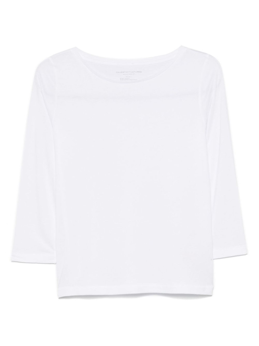 MAJESTIC WHITE BOAT-NECK 3/4 SLEEVE T-SHIRT