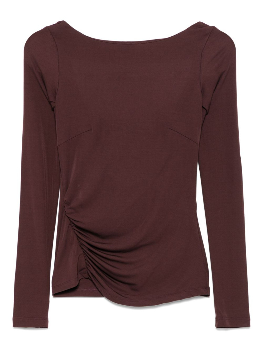 Elisabetta Franchi Brown T-shirt With Boat Neck Thin Straps