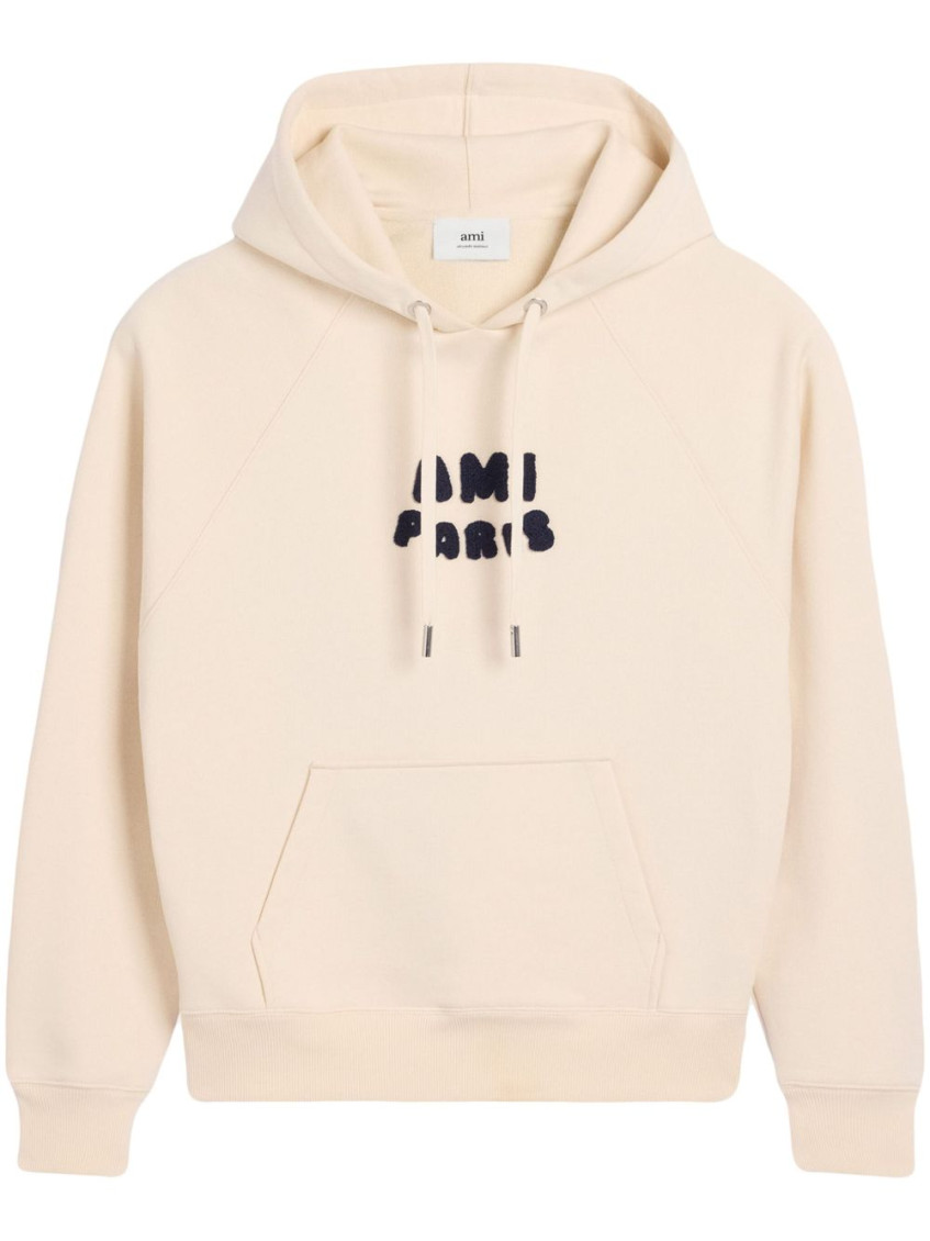 Shop Ami Alexandre Mattiussi Beige Logo Hoodie