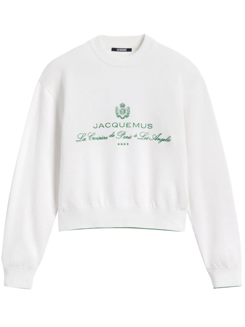 Jacquemus White Sweater With Logo Embroidered On The Front And Short Design In Cotton Woman
