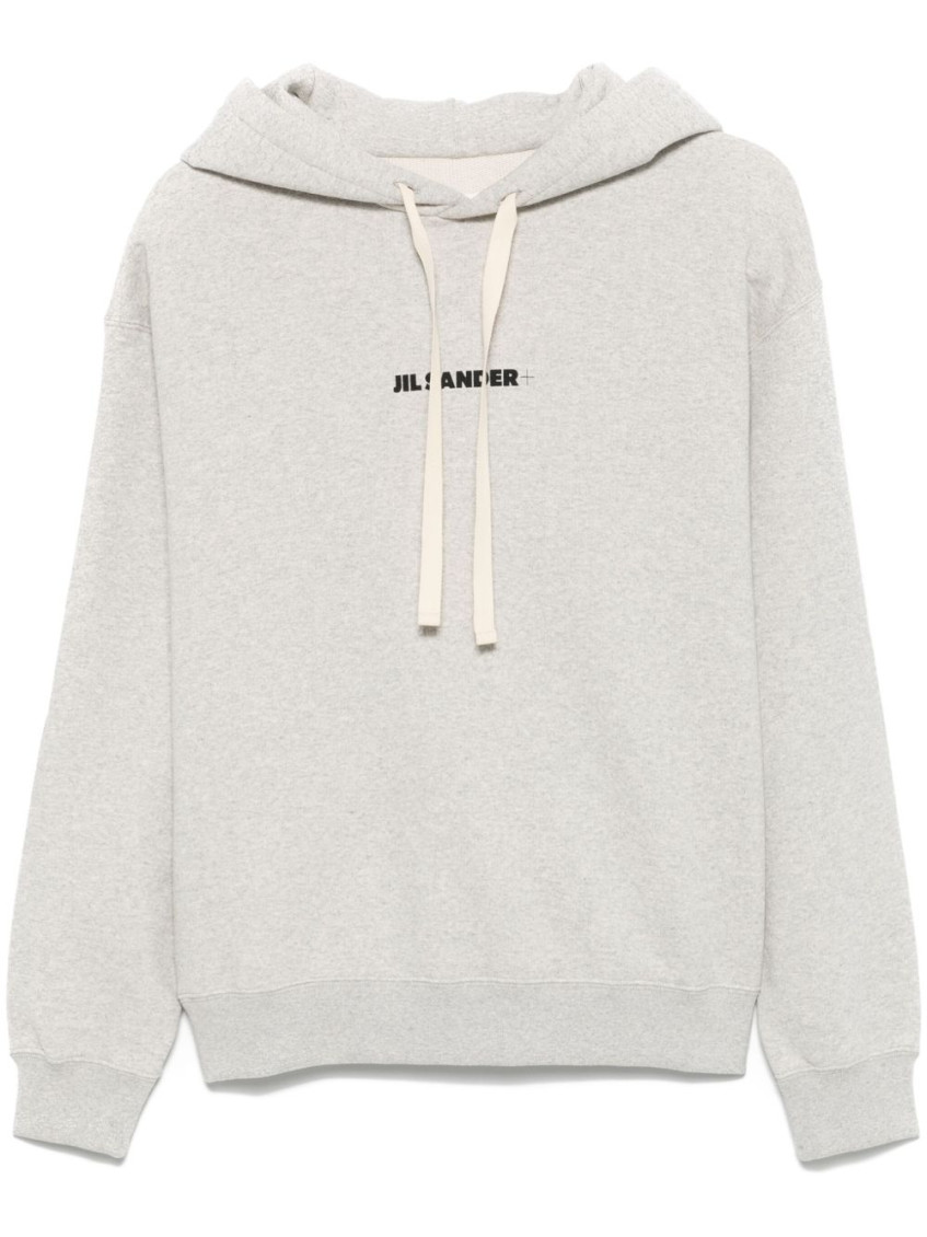 Shop Jil Sander Grey Logo Print Hoodie