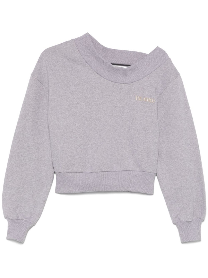 Attico One-shoulder Cropped Sweatshirt With Open Back In Gray