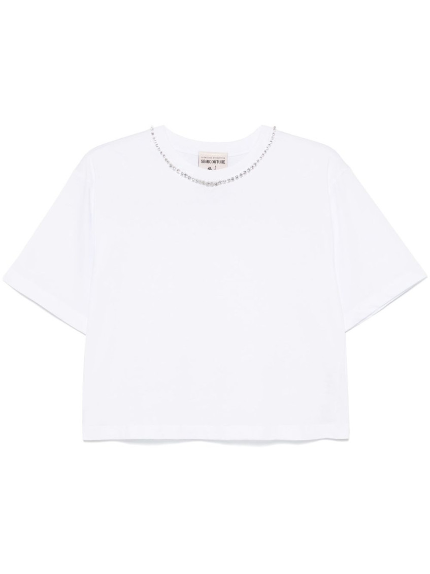 Shop Semicouture White Crystal-embellished T-shirt