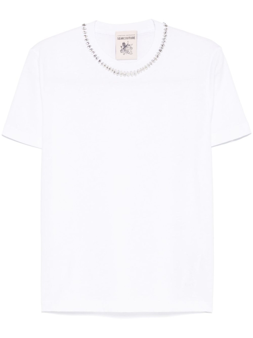 SEMICOUTURE WHITE JEWEL EMBELLISHED T-SHIRT