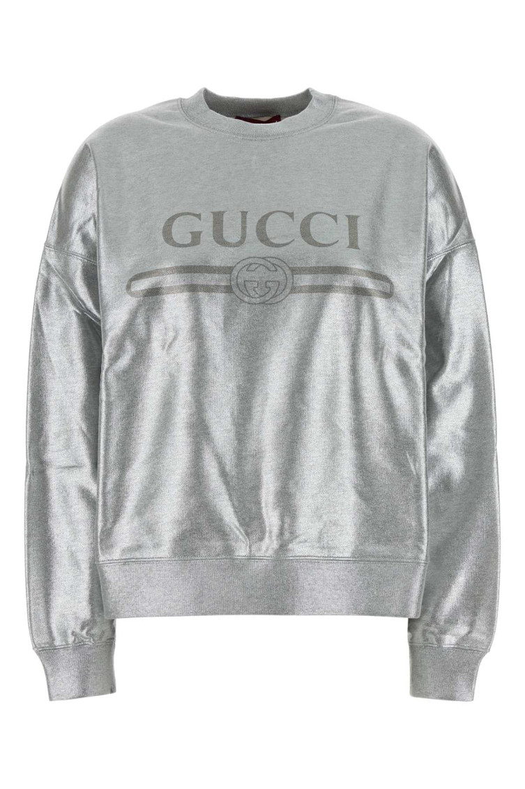 Shop Gucci Silver Cotton Sweatshirt