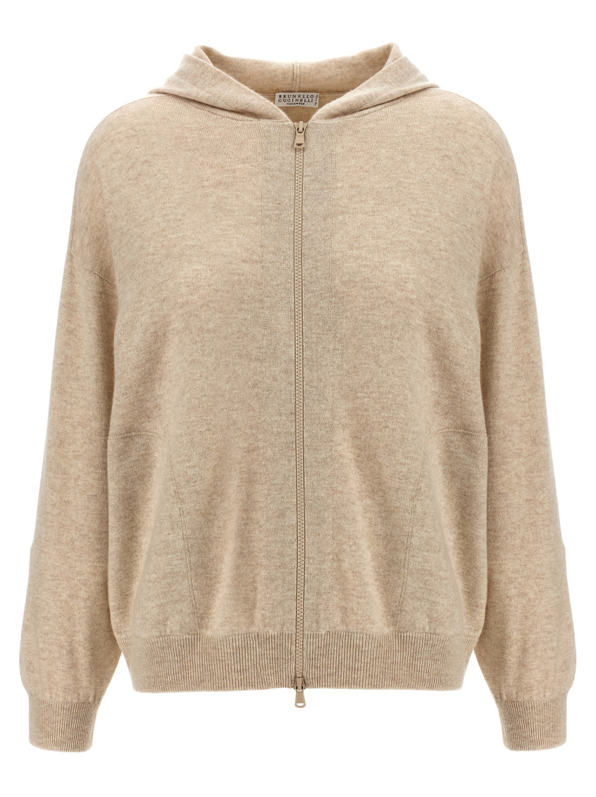 Brunello Cucinelli Relaxed-fit Cashmere Hoodie With Front Zip Closure In Neutral