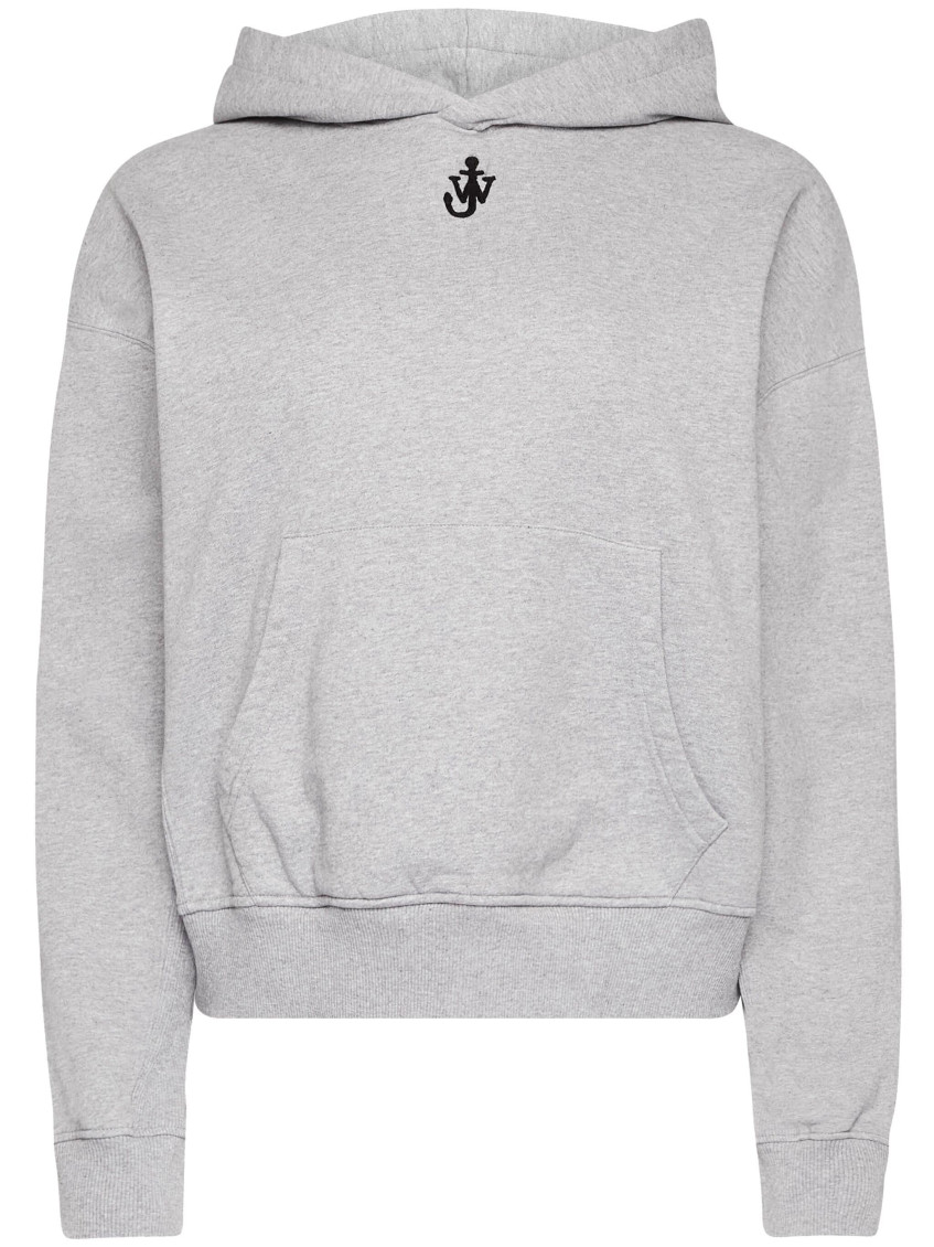 Jw Anderson Anchor Embroidered Hooded Sweatshirt In Gray